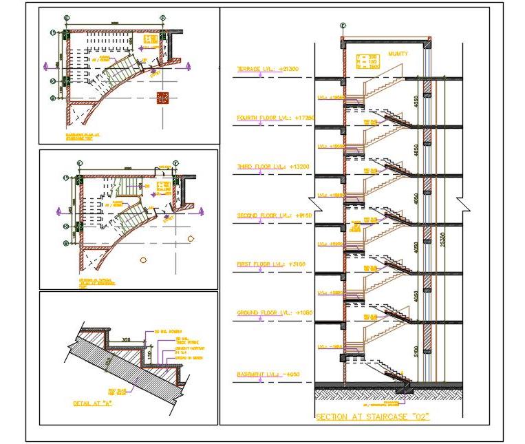 Architectural Staircase CAD- Detailed Floor Plans & Sections